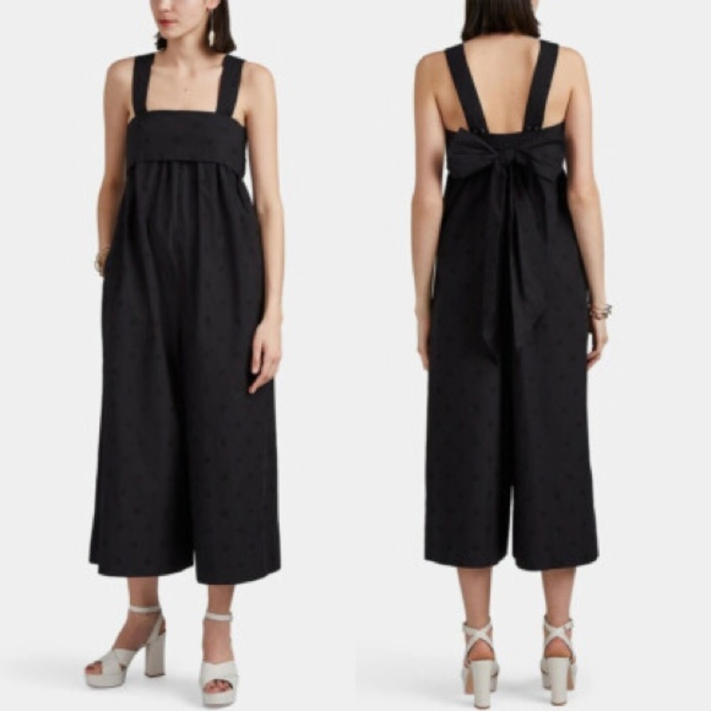 ULLA JOHNSON Iggy Wide Leg Jumpsuit Tie Back LINEN-Cotton Black - Size 2